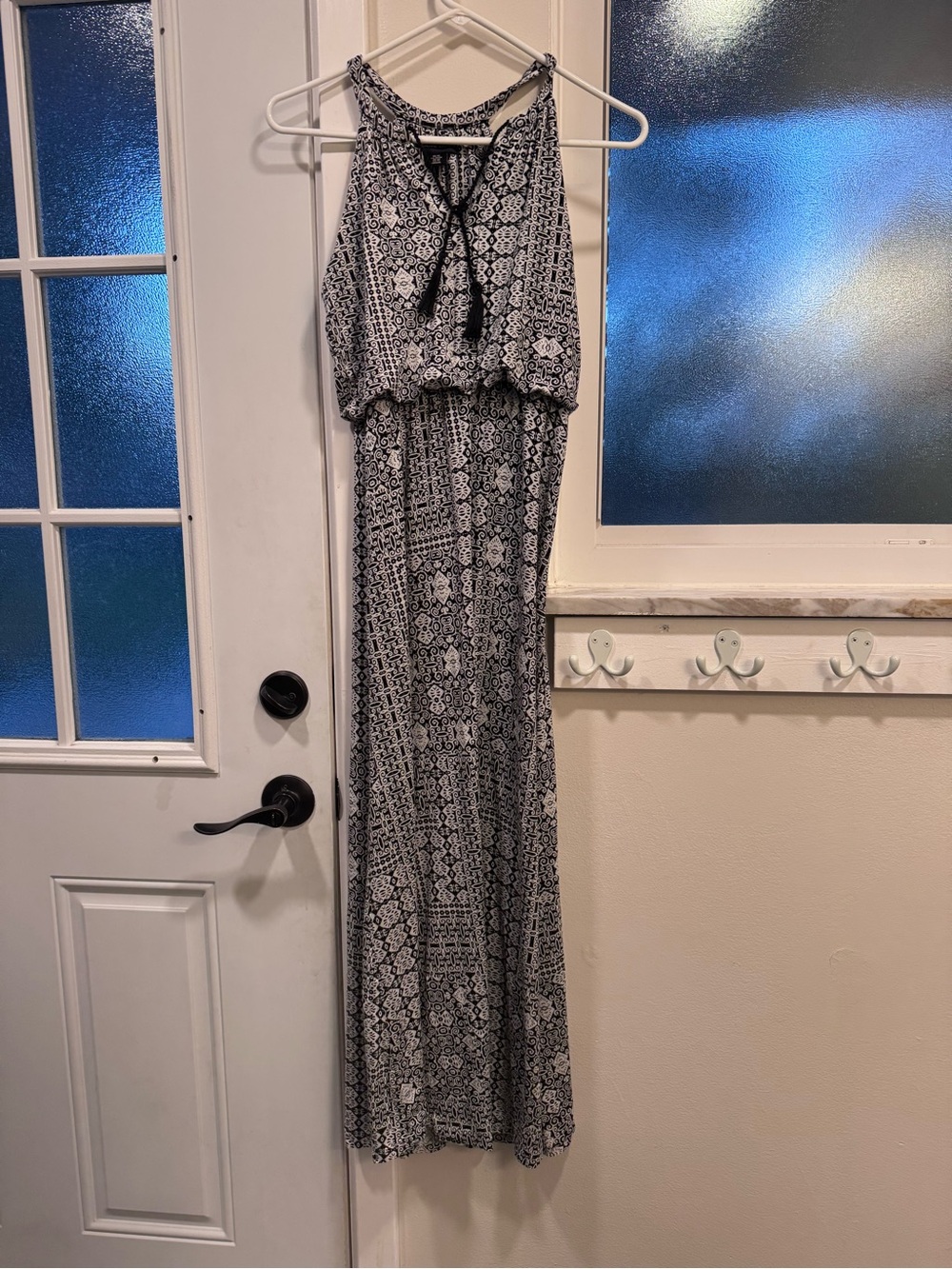 Adrienne Vittadini Black and White Printed Halter Maxi Dress